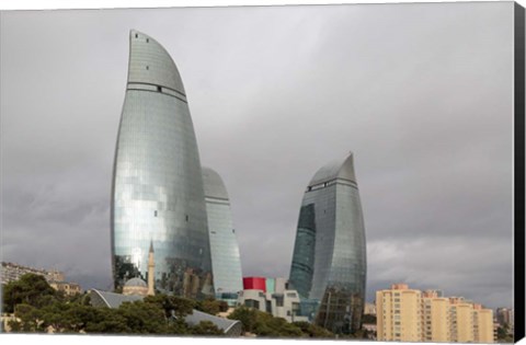 Framed Azerbaijan, Baku The Flame Towers Of Baku Print