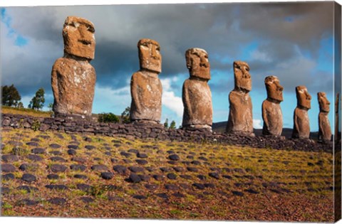 Framed Easter Island, Chile A Row Of Moai Statues Print