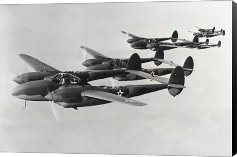 Framed Four fighter planes in flight, P-38 Lightning Print