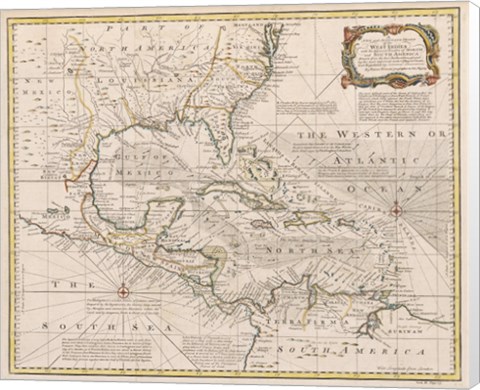 Framed 1720 Map of the West Indies Print