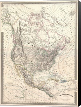 Framed 1857 Dufour Map of North America Print