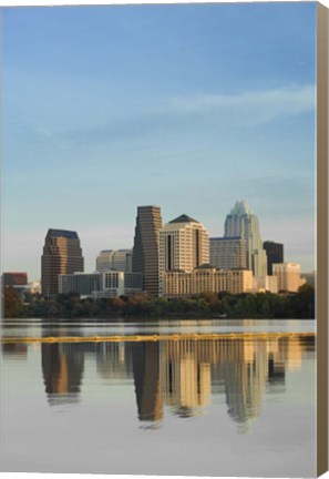 Framed Reflection of buildings in water, Town Lake, Austin, Texas Print