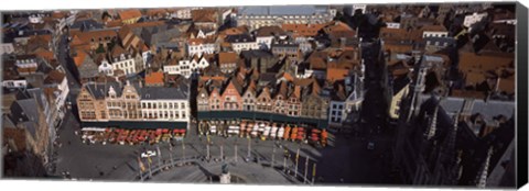 Framed Aerial view of Marktplatz from the Belfry of Bruges, Bruges, Flanders, Belgium Print