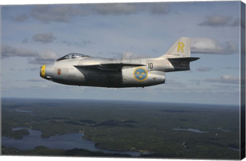 Framed Saab J 29 vintage jet fighter of the Swedish Air Force Historic Flight Print