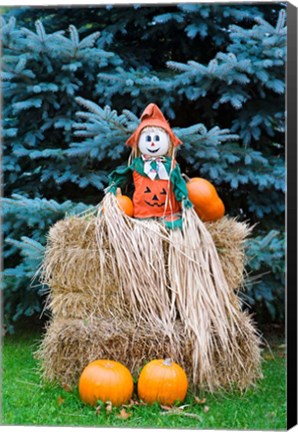 Framed Wisconsin Autumn haystack, Halloween decorations Print