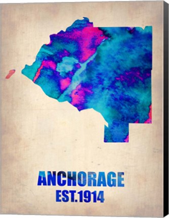 Framed Anchorage Watercolor Map Print