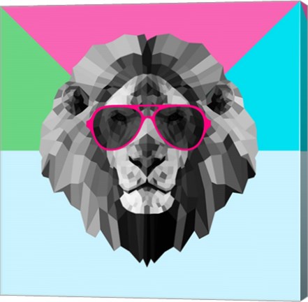 Framed Party Lion in Red Glasses Print