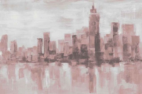 Framed Misty Day in Manhattan Pink Gray Print