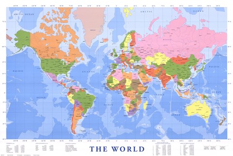 Framed Map of The World (mercator projection) Print