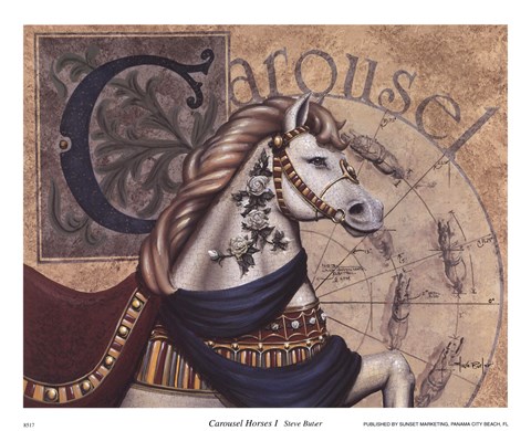 Framed Carousel Horses I Print