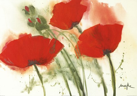 Framed Coquelicots Au Vent I Print