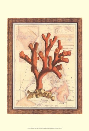 Framed Exotic Map with Coral I (D) Print