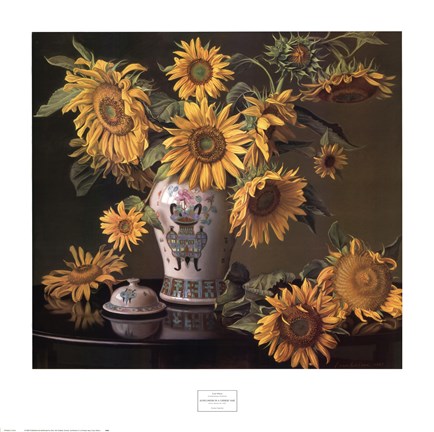 Framed Sunflowers in a Chinese Vase Print