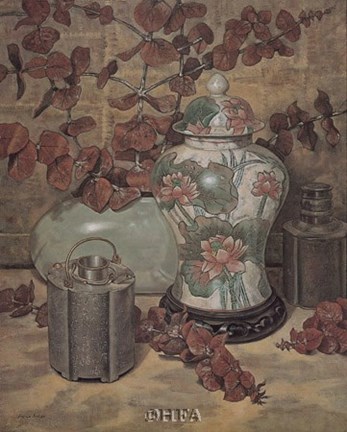 Framed Eucalyptus with Lotus Vase Print