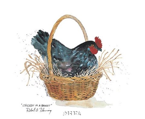 Framed Chicken in a Basket Print