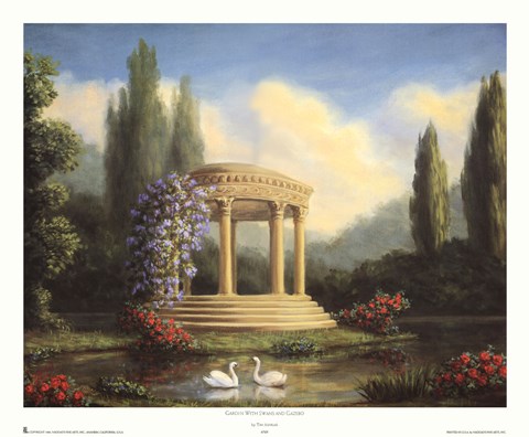 Framed Garden with Swans and Gazebo Print