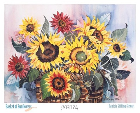 Framed Basket of Sunflowers Print