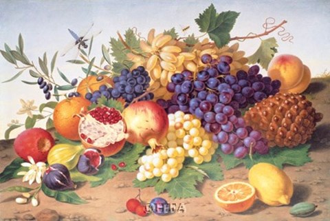 Framed Still Life of Grapes, Pineapple, Figs Print