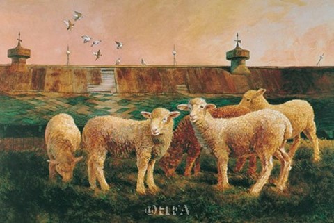 Framed Five Lambs, 1988 Print