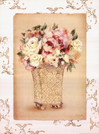 Framed Roses in Painted Vase II Print