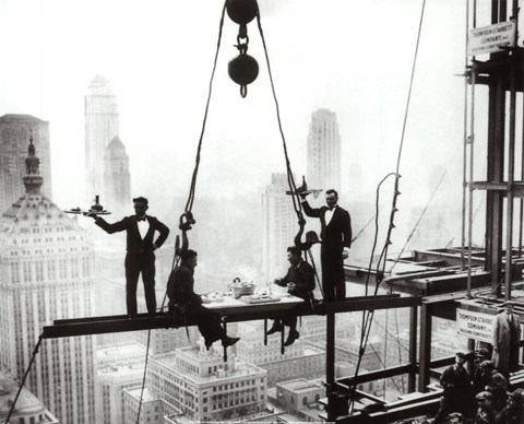 Framed Lunch Above Manhattan Print