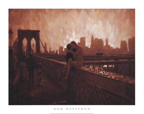 Framed Les Amoureux de Brooklyn Bridge Print