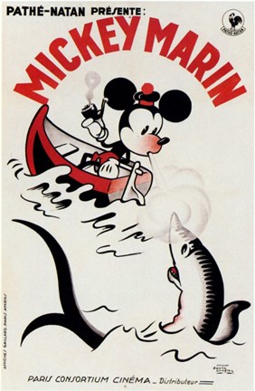 Framed Mickey Mouse on a boat Print