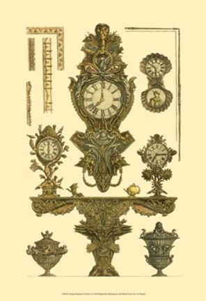 Framed Antique Decorative Clock I Print