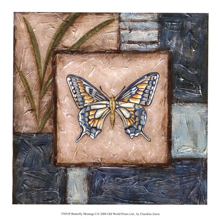 Framed Butterfly Montage I Print