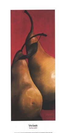 Framed Two Pears on Red II Print