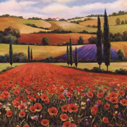 Framed Fields of Poppies II Print