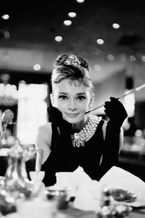 Framed Audrey Hepburn - Breakfast BW Print