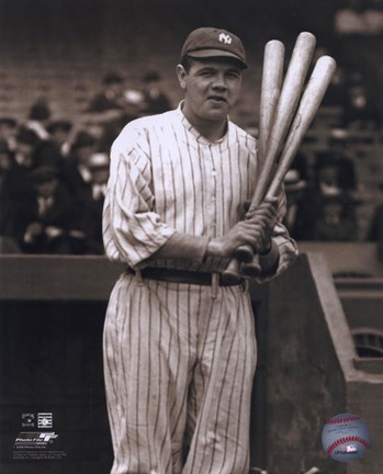 Framed Babe Ruth - with 3 bats Print