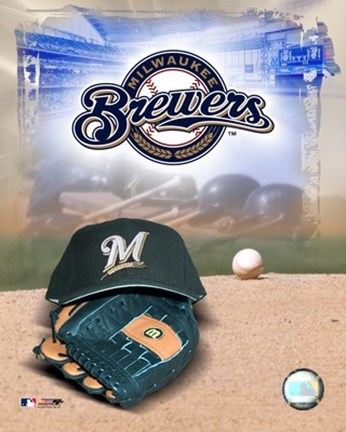 Framed Milwaukee Brewers - &#39;05 Logo / Cap and Glove Print
