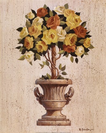 Framed Yellow And Orange Rose Topiary Print
