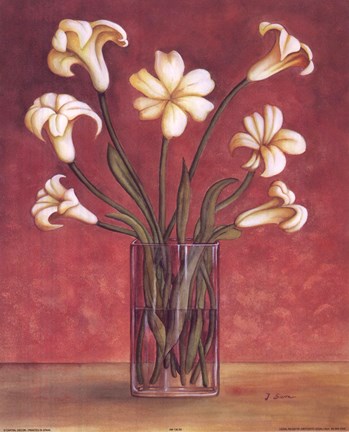 Framed White Flowers In Vase Print