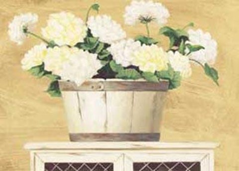 Framed White Flowers In Wooden Bucket Print