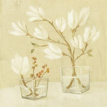 Framed White Flowers In Vases Print