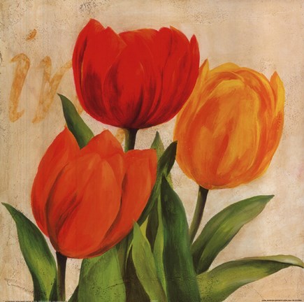Framed Red, Orange Yellow Tulips Print