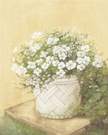 Framed White Flowers In Basket Print