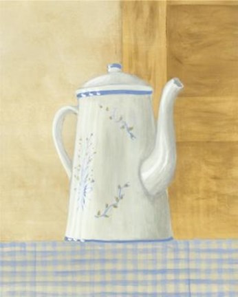 Framed White Teapot With Blue Flowers Print