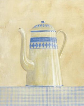 Framed White With Blue Diamonds Teapot Print