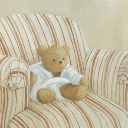 Framed Bear On Striped Chair Print