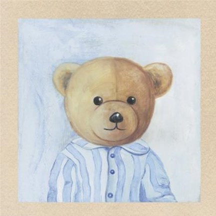 Framed Bear With Blue Striped Shirt Print