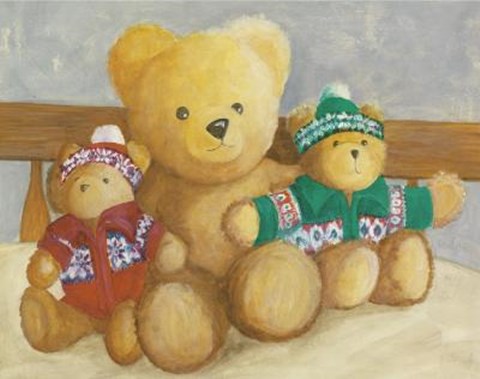 Framed Bears With Red Blue Sweaters Print