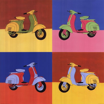 Framed Four Motor Scooters Print