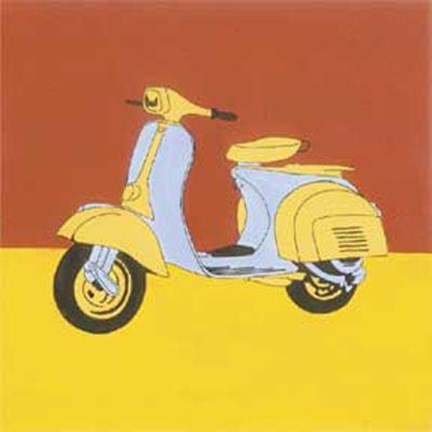 Framed Yellow Blue Motor Scooter Print