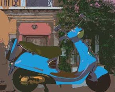 Framed Blue Motor Scooter Print