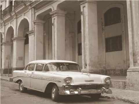 Framed Car In Front Of Pillared Building Print