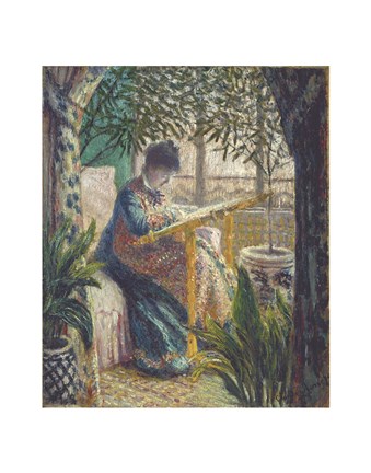 Framed Madame Monet Embroidering, c.1875 Print